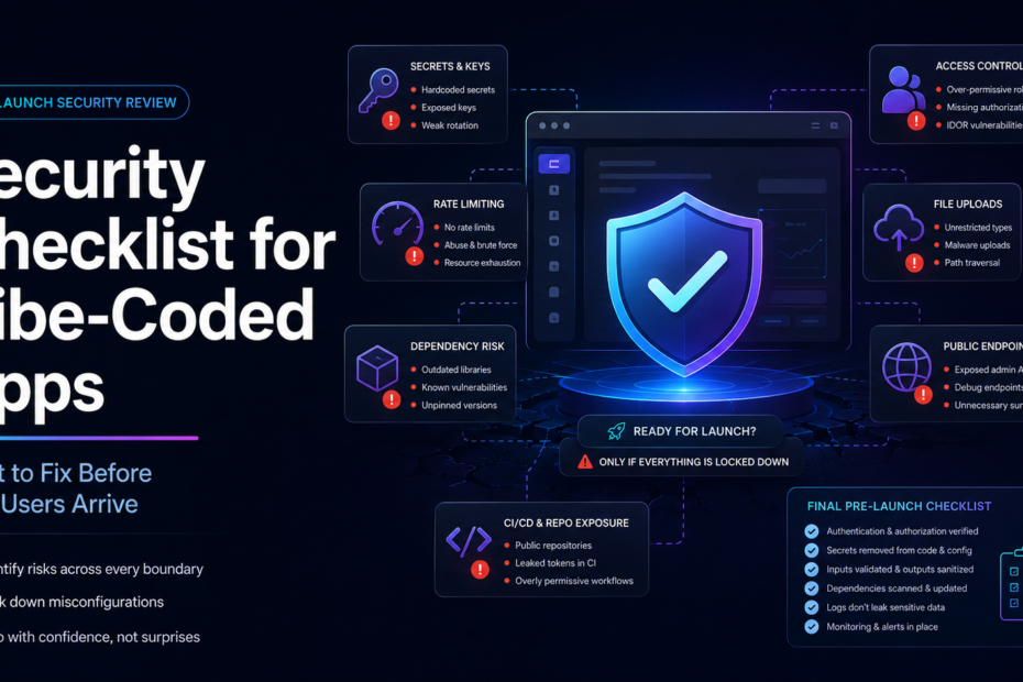 Hero illustration for the article 'Security Checklist for Vibe-Coded Apps: What to Fix Before Real Users Arrive'